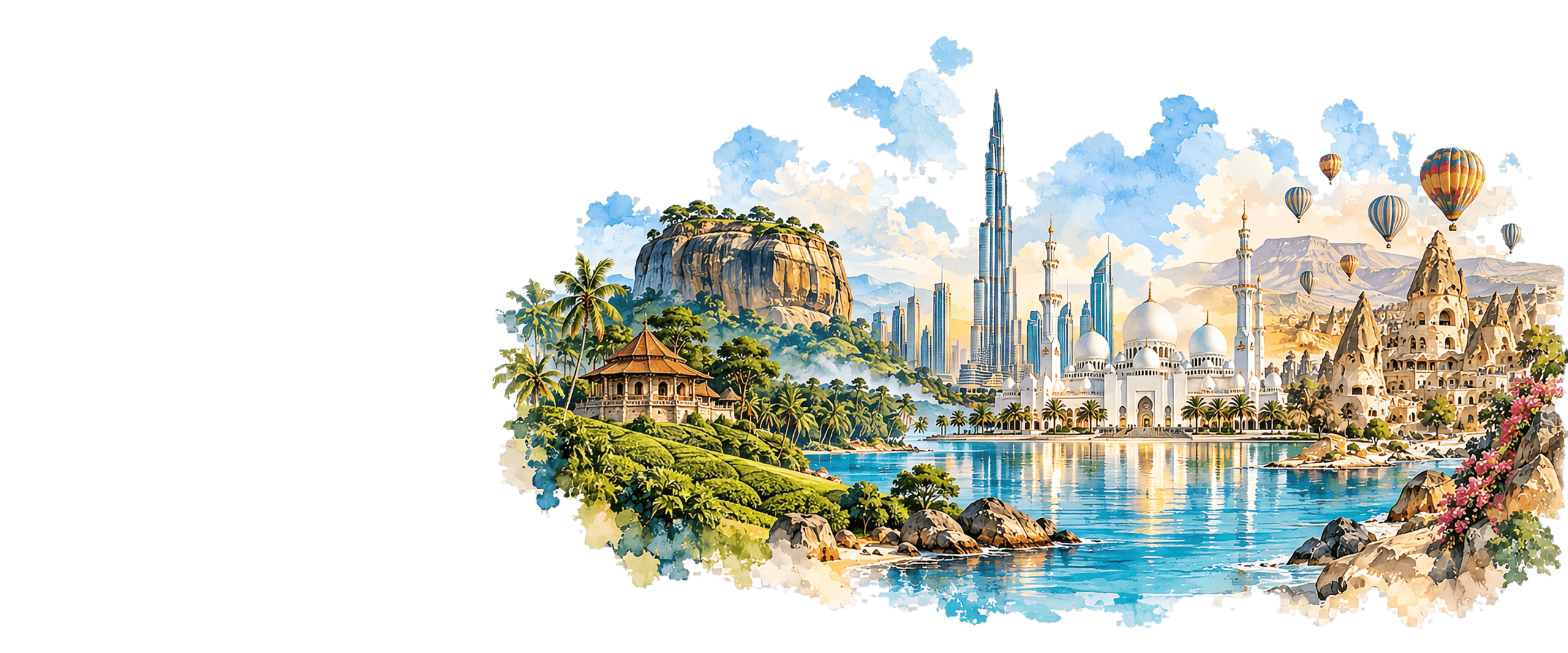 Ilustración representando diferentes países y monumentos de África