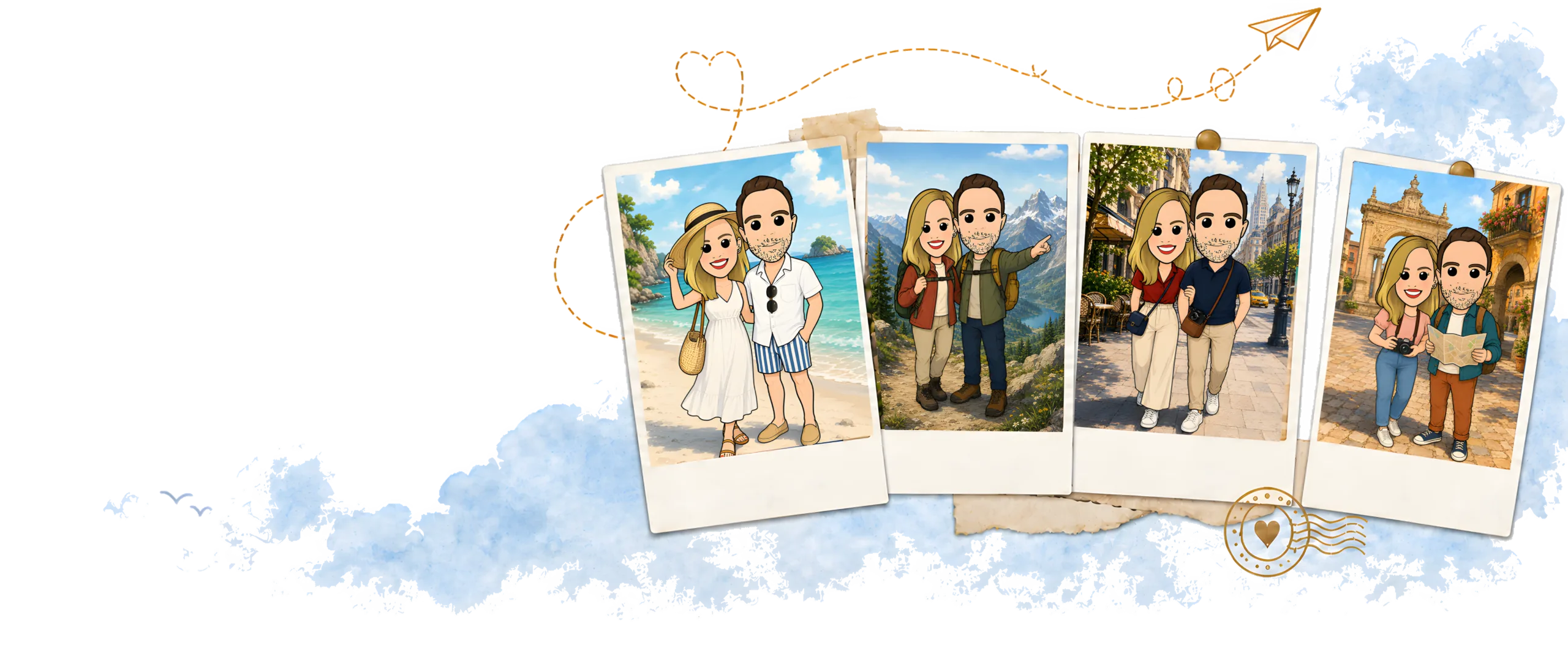 Luis y Patri con recuerdos de viaje en la página de destinos de Kilómetros de Mundo
